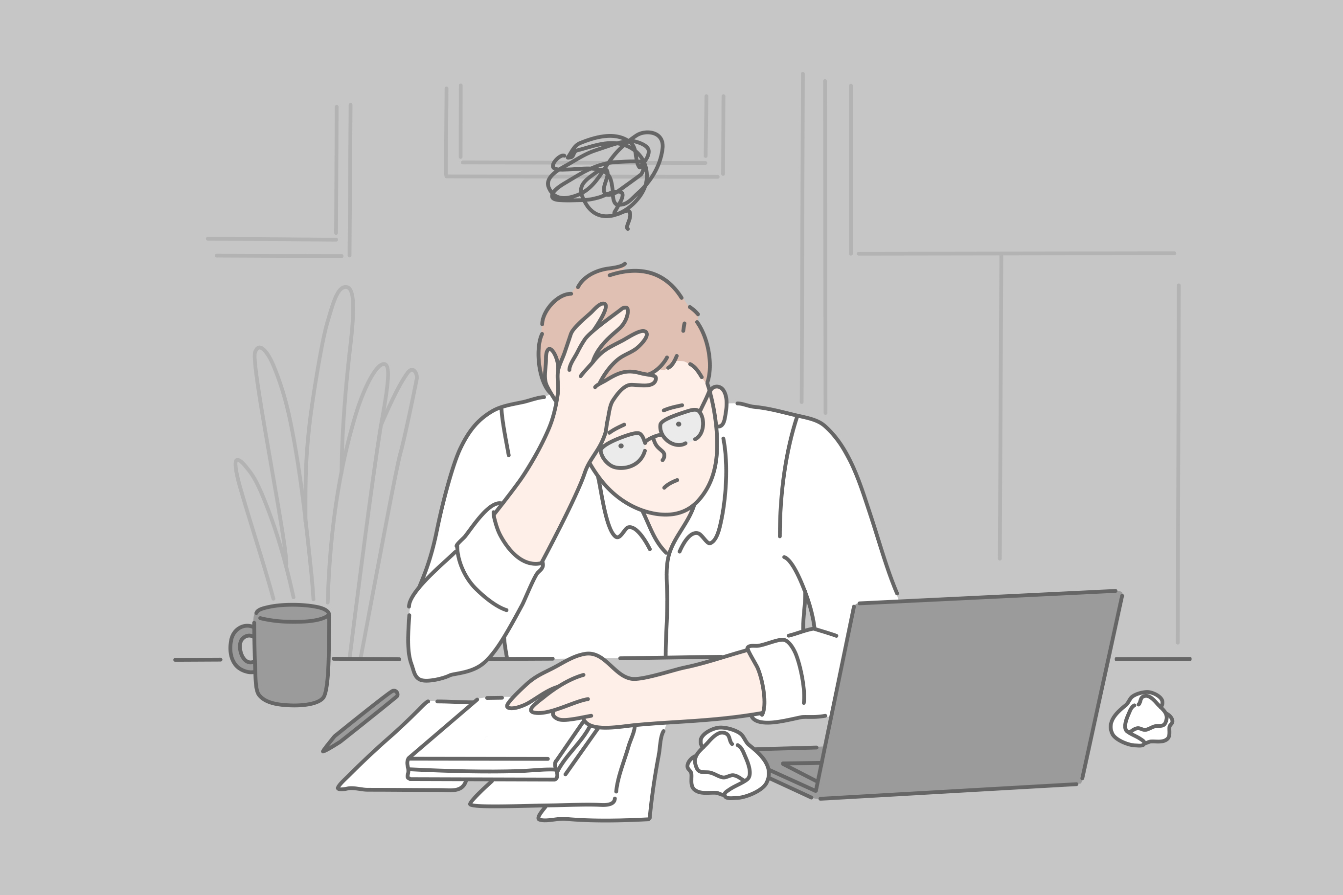Fatigued Man at Work Desk Fatigued Man at Work Desk