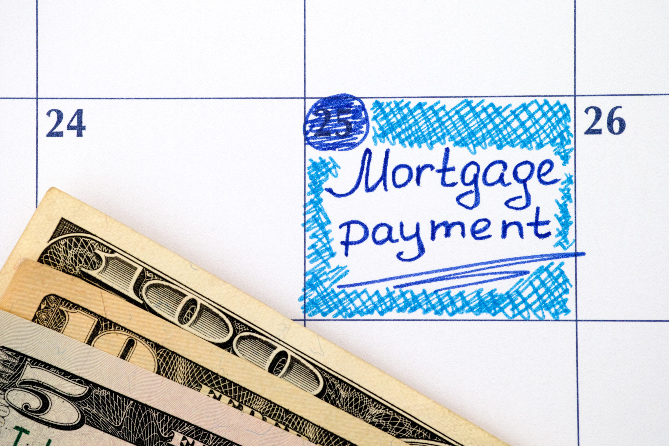 Mortgage Payment Label on Calendar with Cash