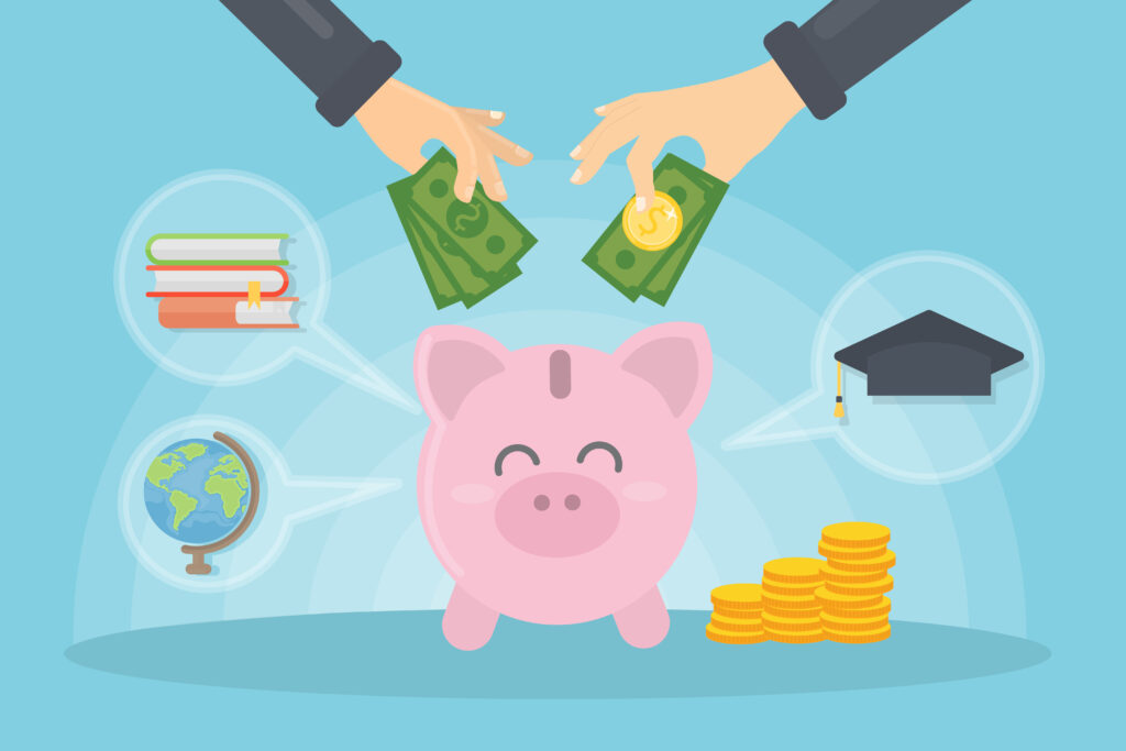 Students Saving Money in Piggy Bank Students Saving Money in Piggy Bank