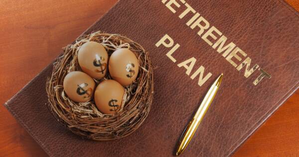 Retirement Plan Folder with Dollar Eggs in Basket