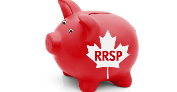 Red Canadian Piggy Bank with RRSP Written on it