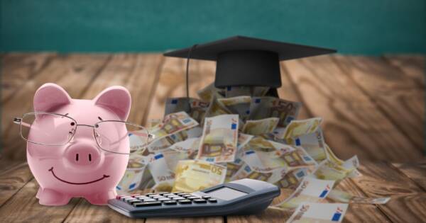 Piggy Bank with Money and Calculator