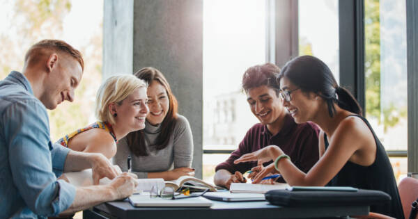 Students Talking in Library