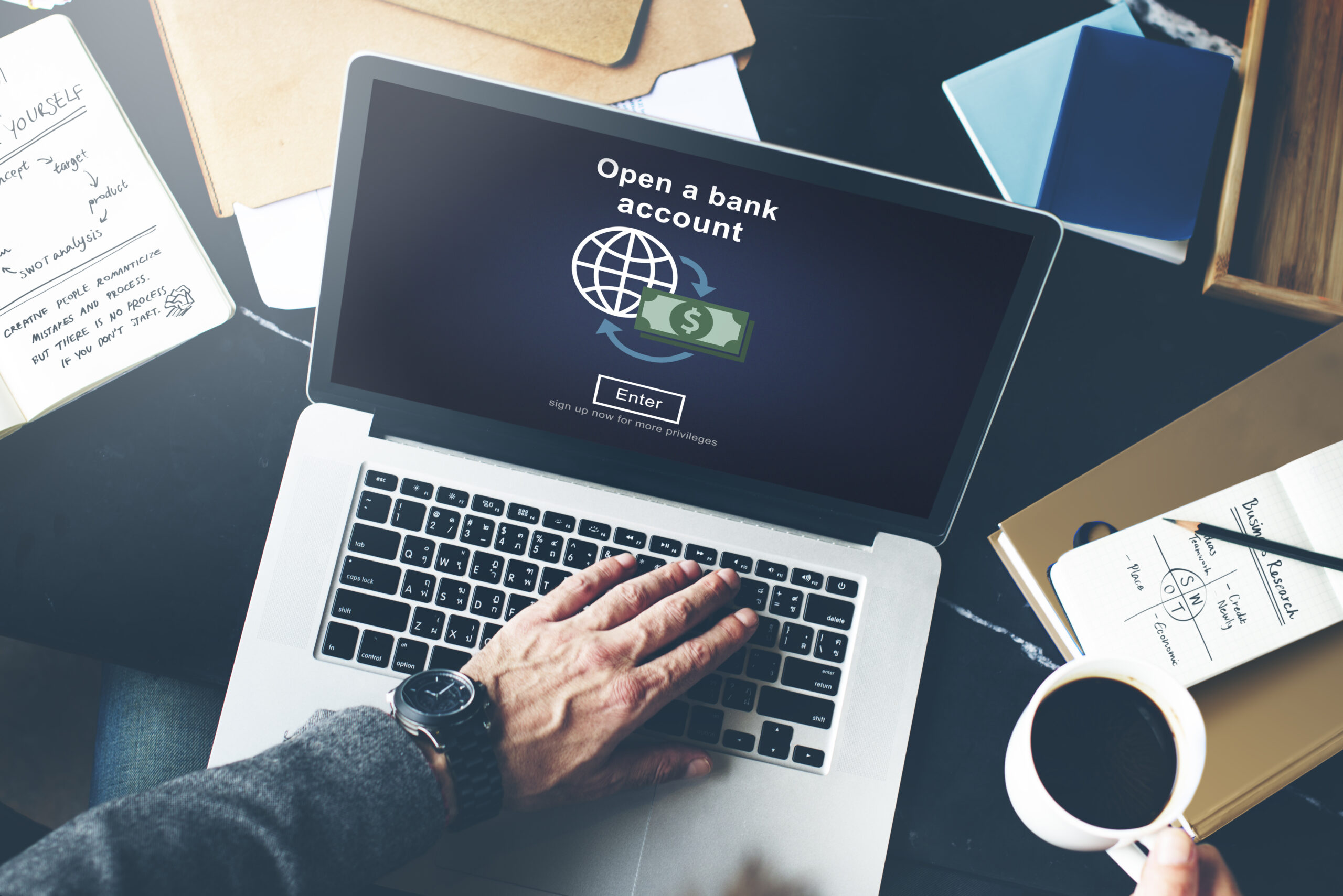 Man Opening Bank Account on Laptop Man Opening Bank Account on Laptop